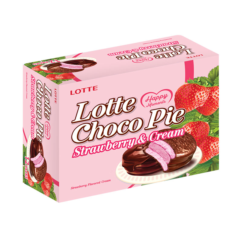 LOTTE CHOCO PIE BISCUIT STRAWBERRY 12`S
